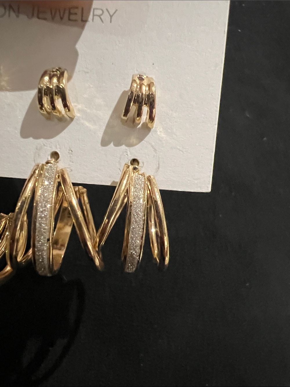 2 Gold-Tonet Triple hoop  Multi Hoop Earring Set - Women's Jewelry 2 sets. 6 pc